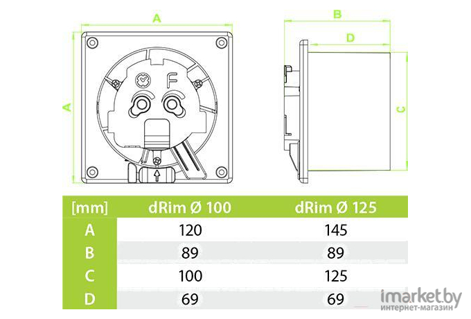 Вентилятор вытяжной AirRoxy dRim [100PS-C163]