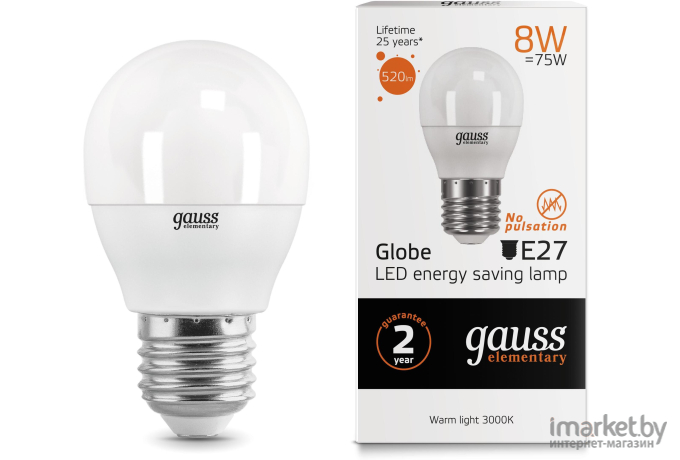 Лампа Gauss LED Elementary Globe 8W E27 2700К/3000K [53218]