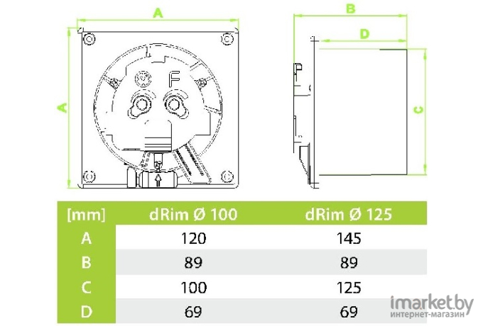 Вентилятор вытяжной AirRoxy dRim [100HS-C168]