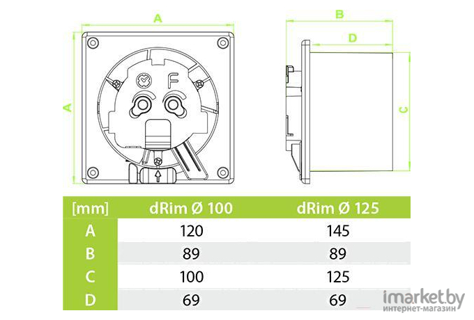 Вентилятор вытяжной AirRoxy dRim [125PS-C169]