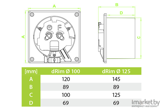 Вентилятор вытяжной AirRoxy dRim [125PS-C169]