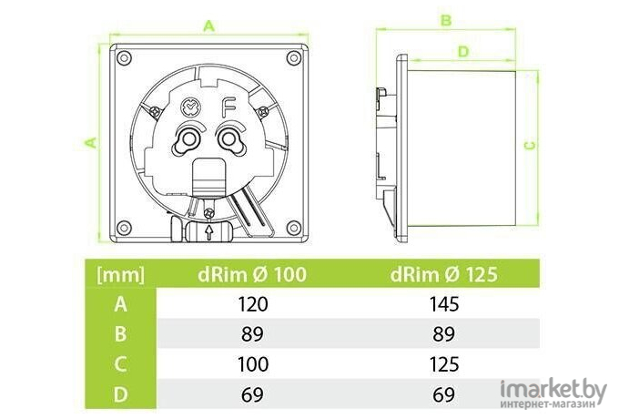 Вентилятор вытяжной AirRoxy dRim [125S-C165]