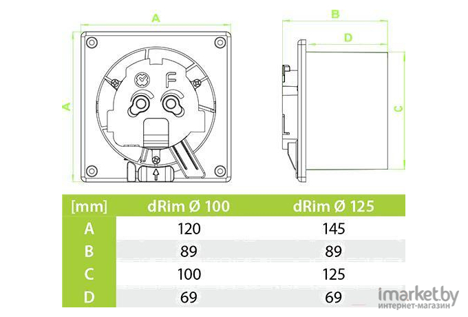 Вентилятор вытяжной AirRoxy dRim [125S-C167]