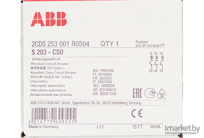 Выключатель ABB S 203 3P С 50А 6кА 3M [2CDS253001R0504]