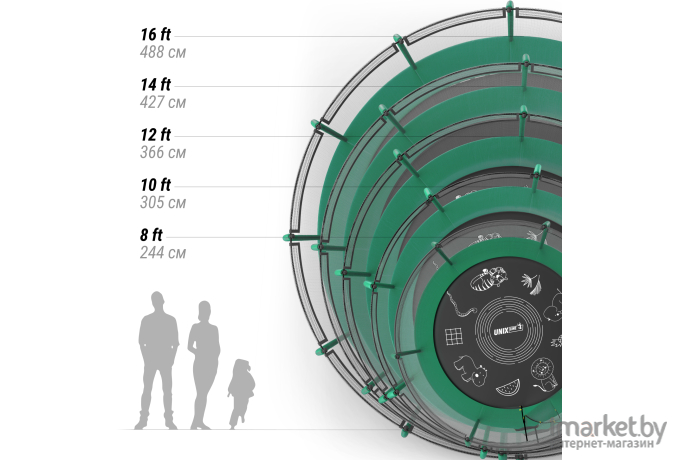Батут Unix Line Supreme Game 16 ft-488 см Green с защитной сеткой и лестницей [TRUSUG16GR]