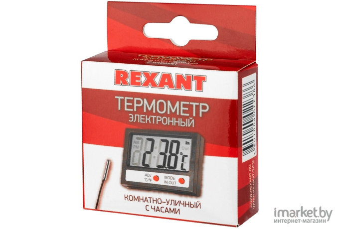 Бытовой термометр Rexant Комнатно-уличный с часами [70-0505]