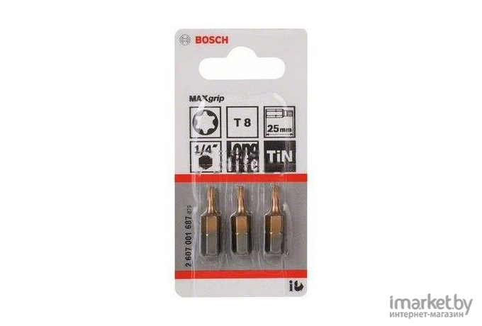 Насадка крестообразная Bosch Torx Max Grip T8 25 мм 3 шт [2.607.001.687]