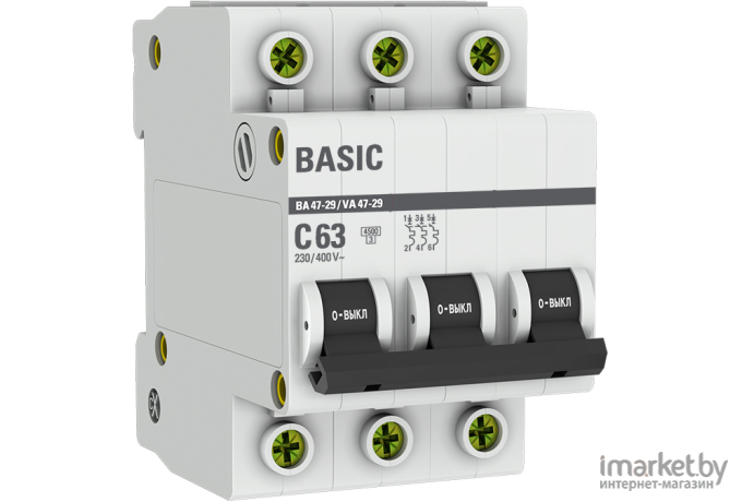 Выключатель EKF ВА 47-29 3P 63А С 4.5кА