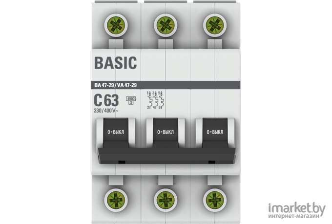 Выключатель EKF ВА 47-29 3P 63А С 4.5кА