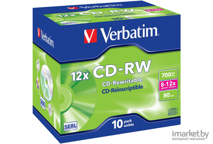 Оптический диск Verbatim CD-RW 700Mb 12x 10 шт Jewel case [43148]