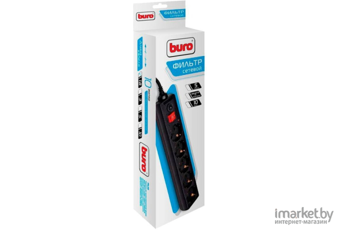 Сетевой фильтр Buro 500SH-1.8-B 1.8 м 5 розеток (коробка) черный
