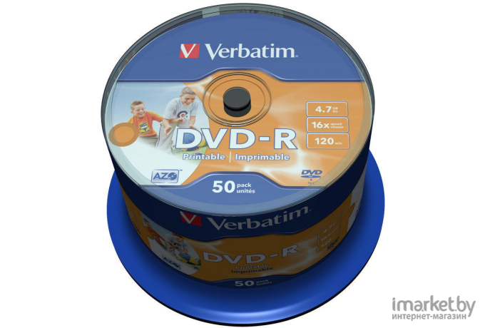 Оптический диск Verbatim DVD-R 4.7Gb 16x Printable Cake Box 50 шт [43533]