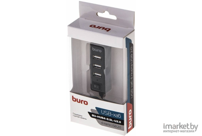 USB-хаб Buro BU-HUB4-0.5L-U2.0 черный