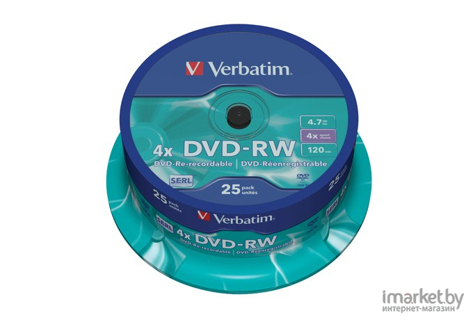 Оптический диск Verbatim DVD-RW 4.7Gb 4x Cake Box 25 шт [43639]