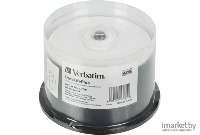 Оптический диск Verbatim DVD-R 4.7Gb 16x Printable Cake Box 50 шт [43755]