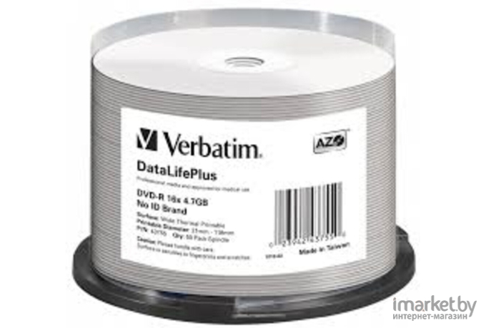 Оптический диск Verbatim DVD-R 4.7Gb 16x Printable Cake Box 50 шт [43755]