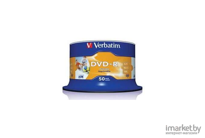 Оптический диск Verbatim DVD-R 4.7Gb 16x Printable Cake Box 50 шт [43755]