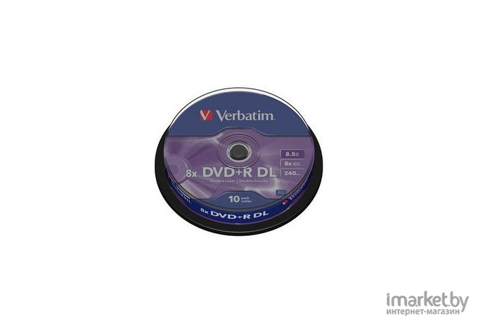 Оптический диск Verbatim Double Layer DVD+R 8.5Gb 8x Verbatim CakeBox 10 шт [43666]