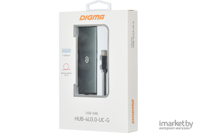 USB-хаб Digma HUB-4U3.0-UC-G серый