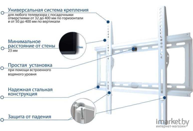 Кронштейн Kromax Ideal-3 22-65 до 50 кг белый