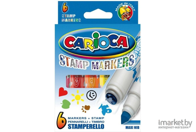 Фломастер для рисования Carioca Stamperello 6 цветов двусторонние штампами [42279]