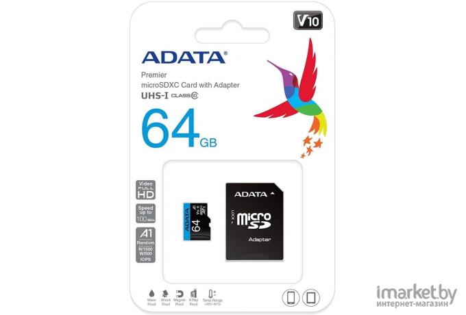 Карта памяти A-Data MICRO SDXC 64GB CLASS10 [AUSDX64GUICL10A1-RA1]