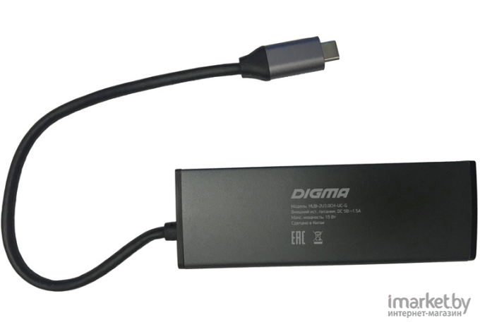 Кабель, адаптер, разветвитель Digma USB-C HUB-2U3.0СH-UC-G серый