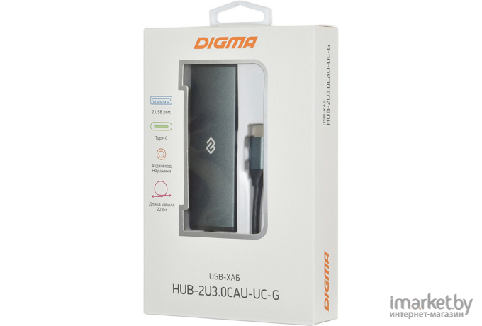 USB-хаб Digma USB-C HUB-2U3.0СAU-UC-G серый