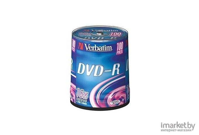 Оптический диск Verbatim DVD-R 4.7Gb 16x Cake Box 100 шт [43549]