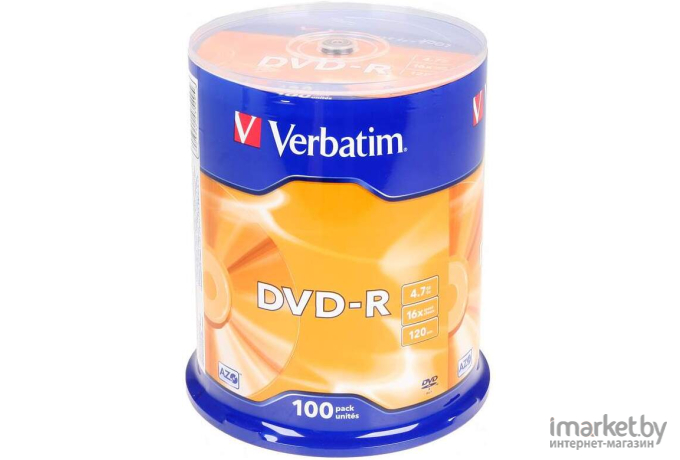 Оптический диск Verbatim DVD-R 4.7Gb 16x Cake Box 100 шт [43549]