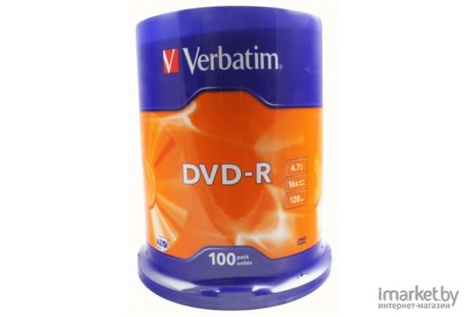 Оптический диск Verbatim DVD-R 4.7Gb 16x Cake Box 100 шт [43549]