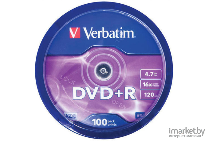Оптический диск Verbatim DVD+R 4.7Gb 16x Cake Box 100 шт [43551]