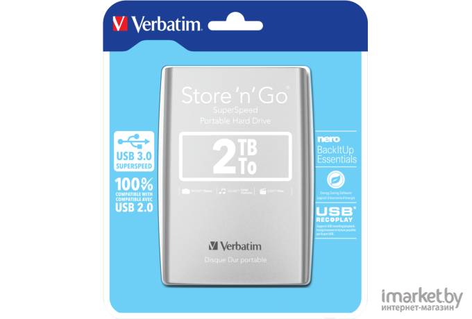 Внешний жесткий диск Verbatim Store N Gо Gen2 2TB серебристый [53198]