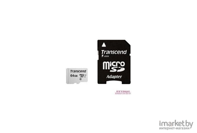 Карта памяти Transcend 64GB microSDXC Class 10 UHS-I U1 [TS64GUSD300S-A]