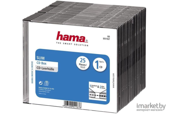 Футляр для CD диска Hama H-51167 Slim Box 25 шт прозрачный [00051167]