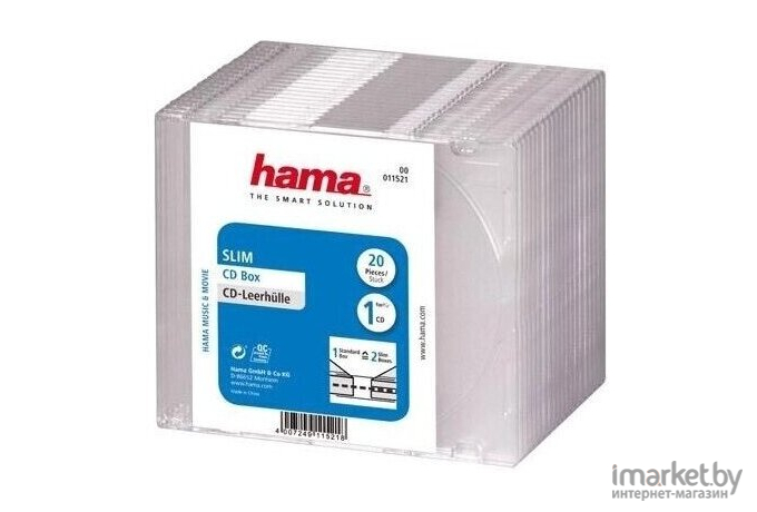 Футляр для CD диска Hama H-11521 Slim Box 20 шт прозрачный [00011521]