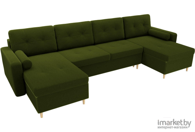 П-образный диван Лига Диванов Белфаст микровельвет зеленый (31558)
