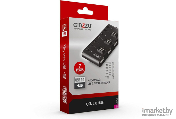 USB-хаб Ginzzu GR-487UB Black