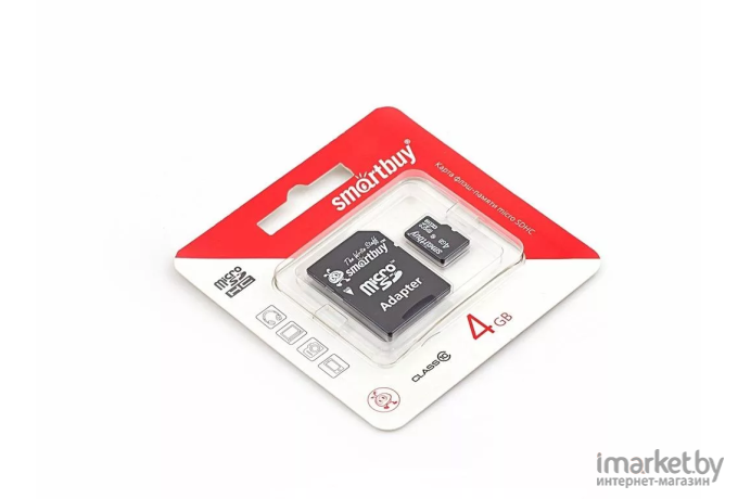 Карта памяти SmartBuy Micro SDHC 4GB Сlass 10 с адаптером SD [SB4GBSDCL10-01]