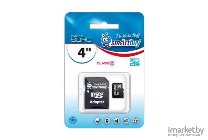 Карта памяти SmartBuy Micro SDHC 4GB Сlass 10 с адаптером SD [SB4GBSDCL10-01]