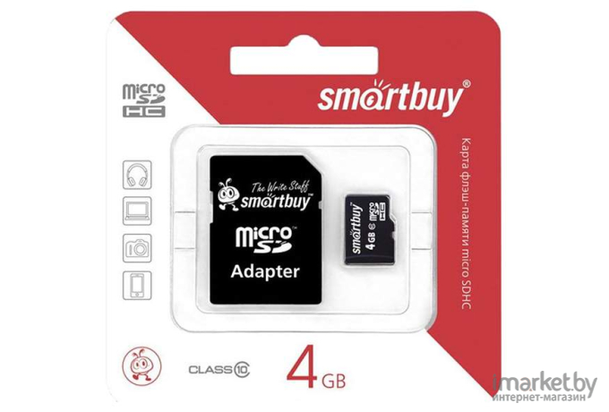 Карта памяти SmartBuy Micro SDHC 4GB Сlass 10 с адаптером SD [SB4GBSDCL10-01]