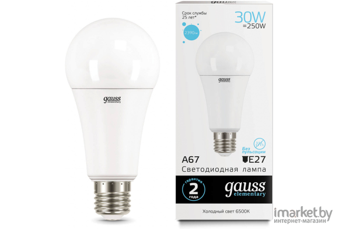  Gauss Лампа Gauss LED Elementary A67 30W E27 2390lm 6500K 1/10/50 [73239]