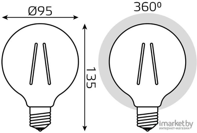  Gauss Лампа Gauss LED Filament G95 E27 8W Golden 740lm 2400К 1/20 [105802008]