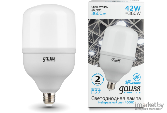  Gauss Лампа Gauss Elementary LED T120 E27 42W 3600lm 180-240V 4000K 1/12 [63224]