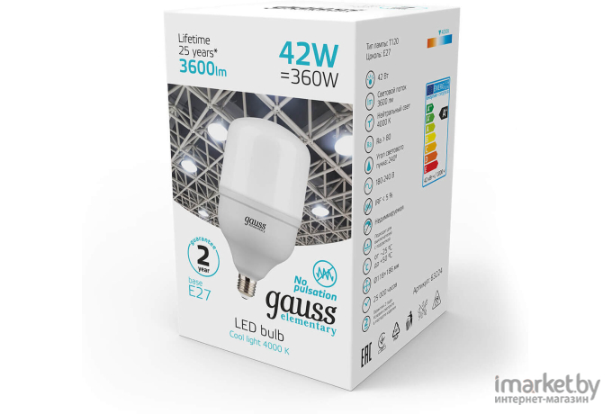  Gauss Лампа Gauss Elementary LED T120 E27 42W 3600lm 180-240V 4000K 1/12 [63224]