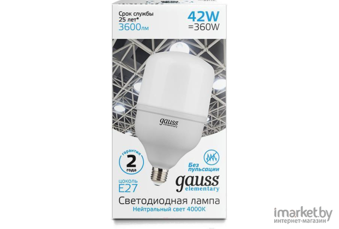  Gauss Лампа Gauss Elementary LED T120 E27 42W 3600lm 180-240V 4000K 1/12 [63224]