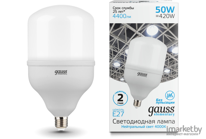  Gauss Лампа Gauss Elementary LED T140 E27 50W 4400lm 180-240V 4000K 1/8 [63225]