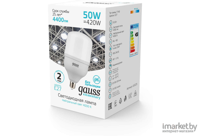  Gauss Лампа Gauss Elementary LED T140 E27 50W 4400lm 180-240V 4000K 1/8 [63225]