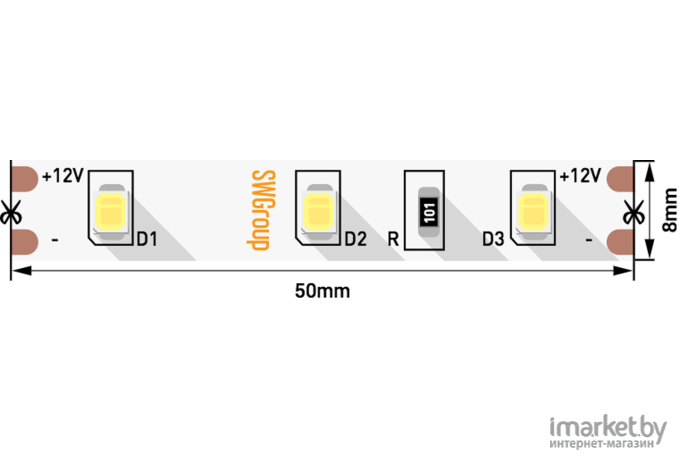  SWG Лента светодиодная стандарт 2835, 60 LED/м, 6,3 Вт/м, 12В , IP20, Цвет: Нейтральный белый [SWG260-12-6.3-NW]