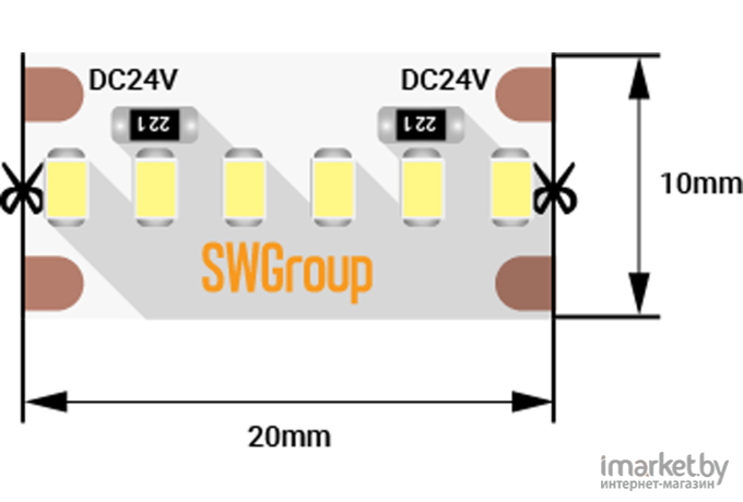  SWG Лента светодиодная стандарт 2216, 300 LED/м, 19,4 Вт/м, 24В , IP20, Цвет: Теплый белый [SWG2A300-24-19.2-WW]